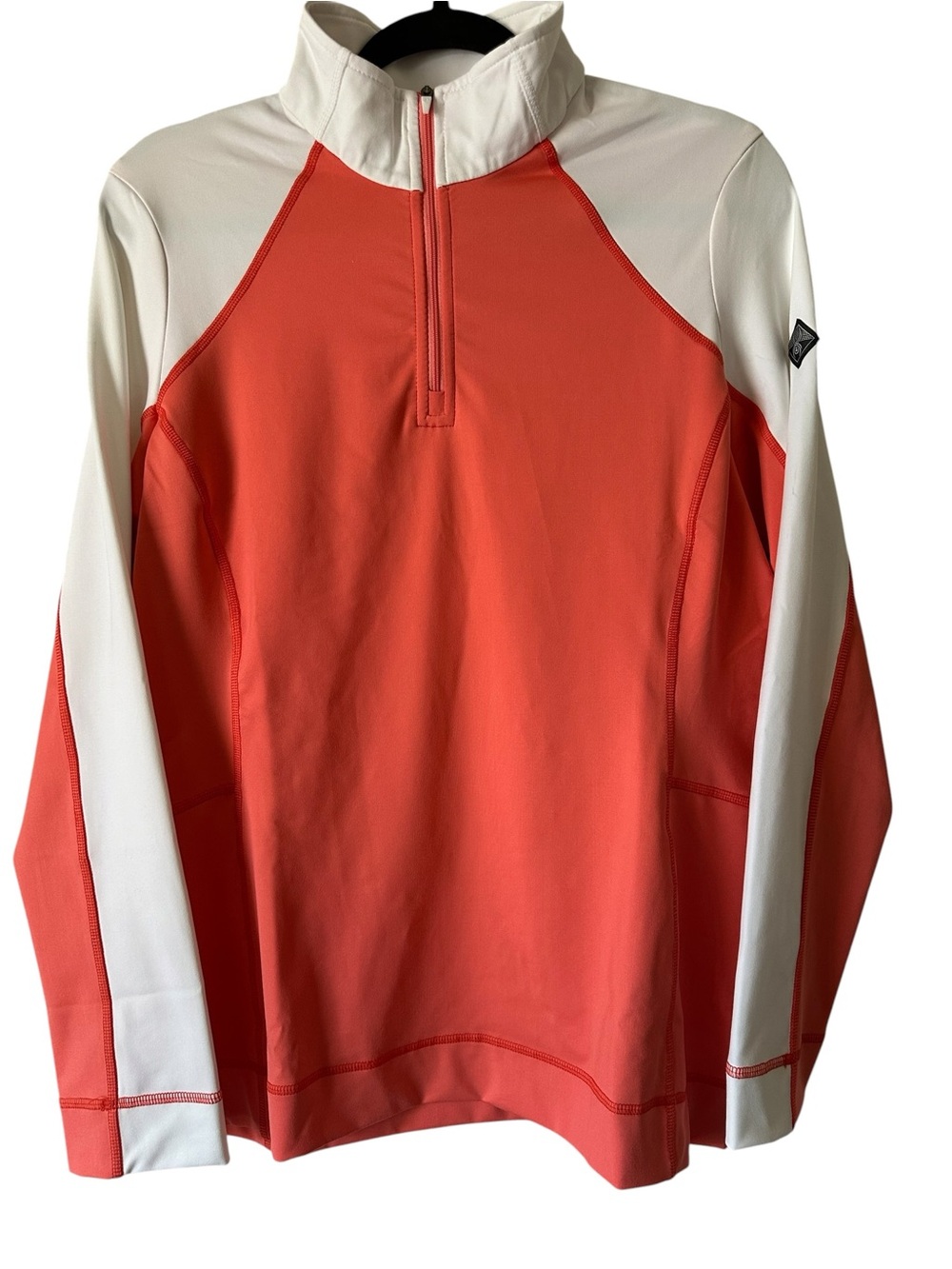 Spyder Women’s Savona Zip T Neck Coral and White Quarter- Zip Reglan  Sleeves L